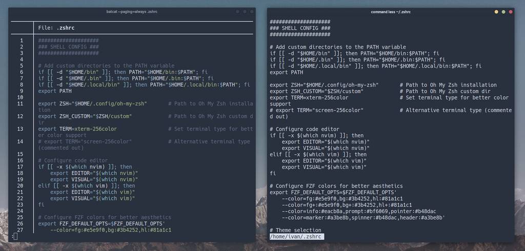 bat, exa — подсветка синтаксиса стандартного вывода в терминале Linux (cat, less, tail и ls) 